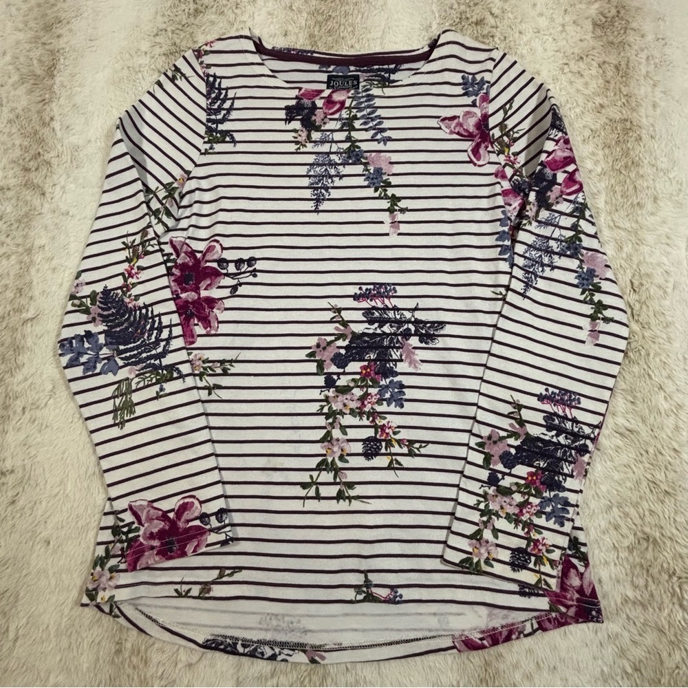 Joules Harbour Breton Stripe Floral Top US 8 UK 12 Long Sleeve